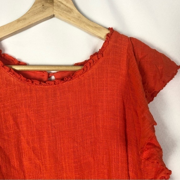 Anthropologie Maeve Red Orange Ruffle Tiered Short Sleeve Blouse S - Picture 3 of 3